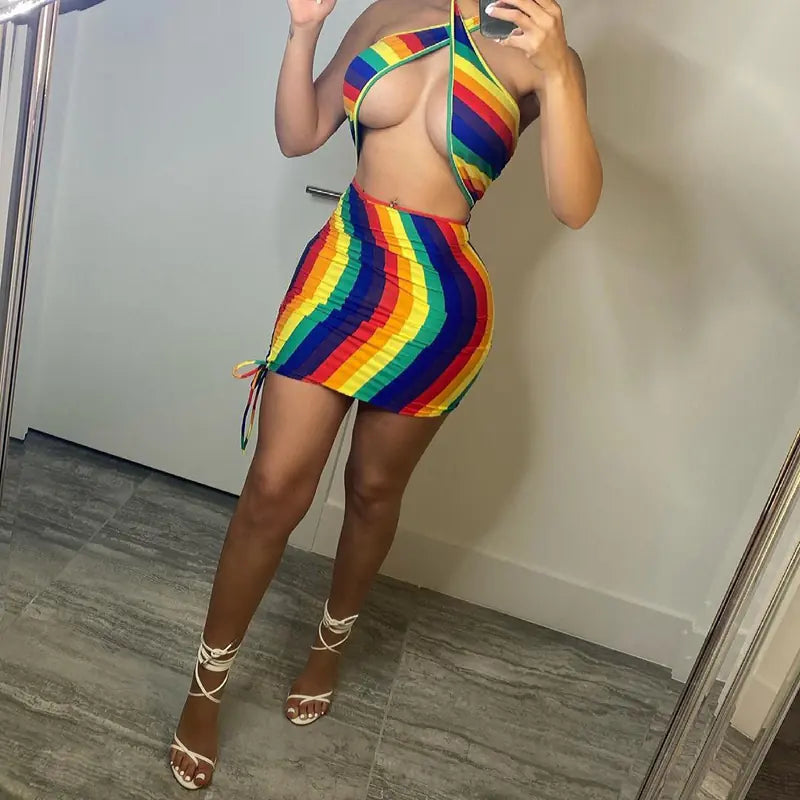Style Loft Collection Backless Tie Dye Halter Mini Dress