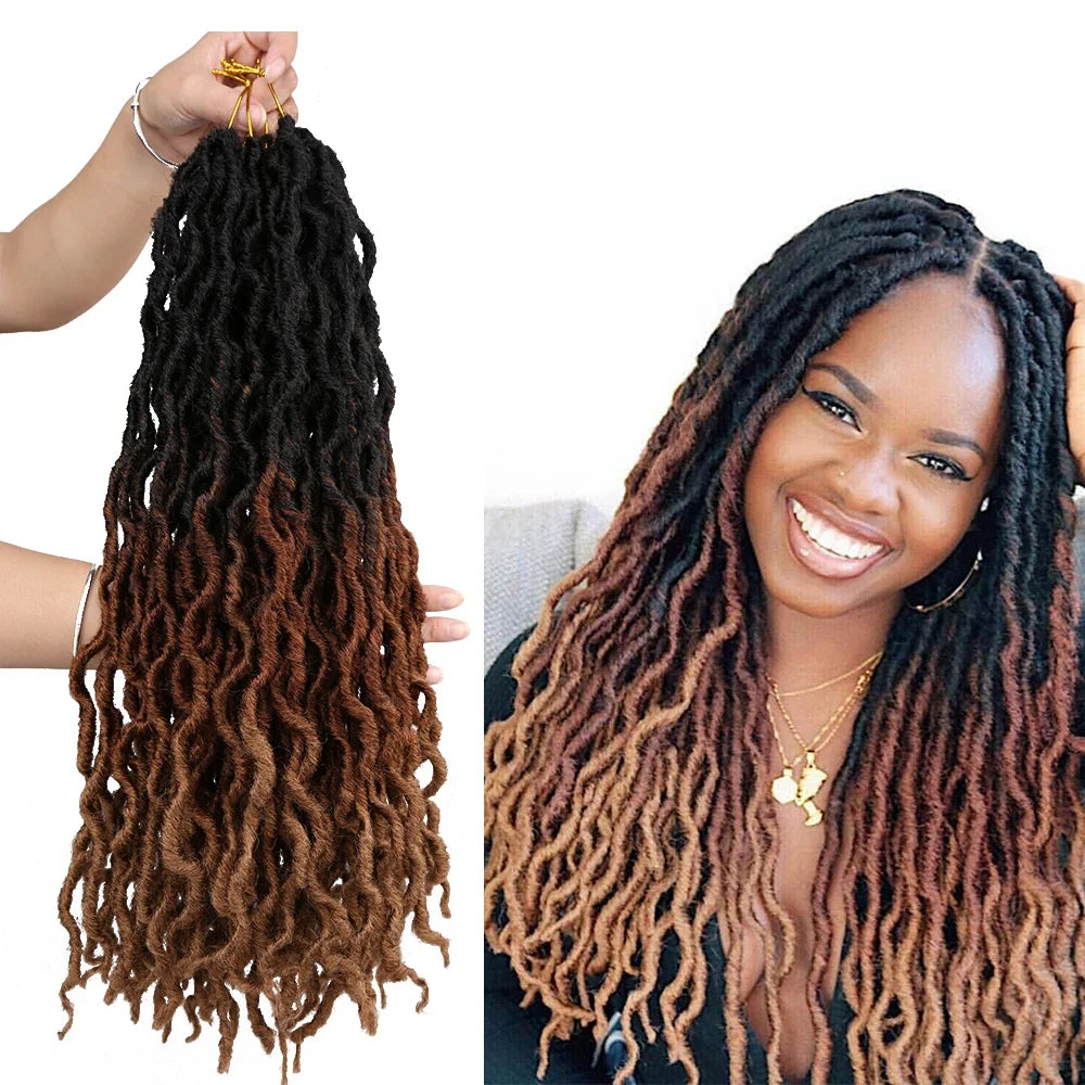 Goddess Faux Locs Crochet Hair | Soft Curly Ombre Dreadlock Extensions (Synthetic Braiding)