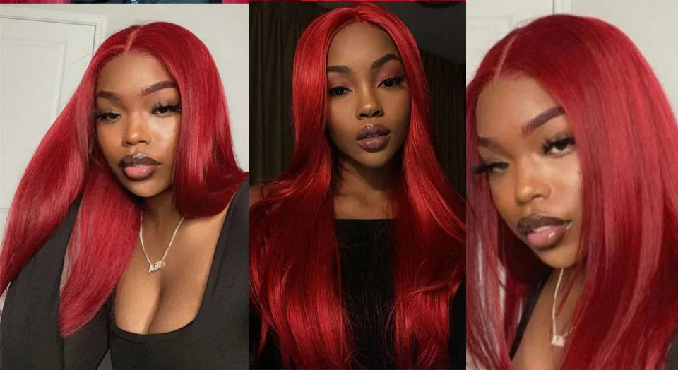 Red & Blonde Highlight Straight Bundles with Closure | 3 Pcs Brazilian Remy Human Hair Weave Extensions