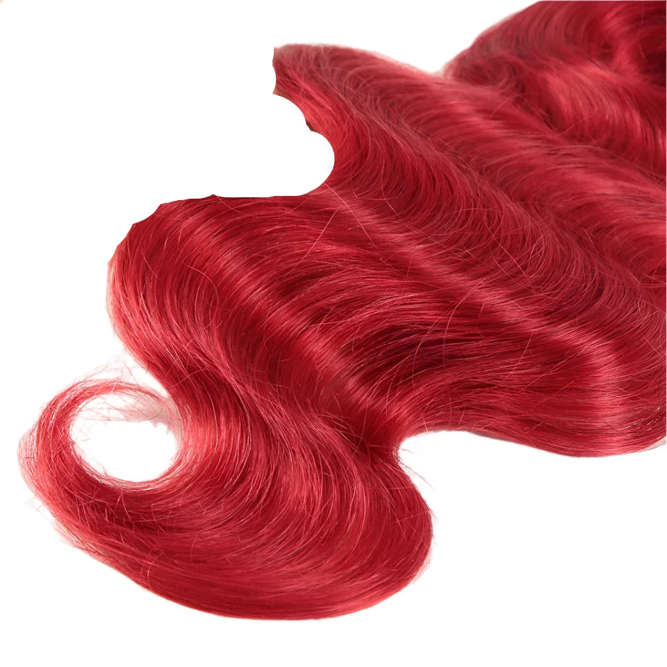 Brazilian Body Wave Bundles | Red Burgundy Human Hair Extensions (1/3/4 Pcs Weave Deals)