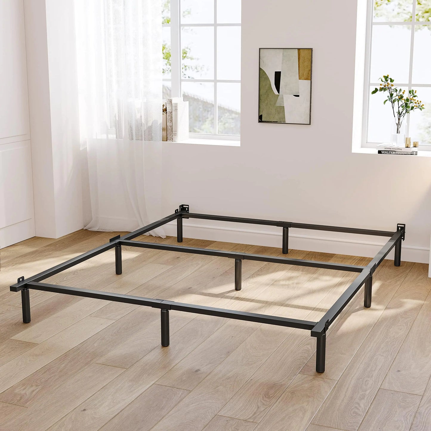 ZIYOO King Size Bed Frame 9 Inch Low to Ground 9 Legs Heavy Duty Bed Base Box Spring Support and Mattress FoundationNon-Slip Noise-Free Easy Assembly Black