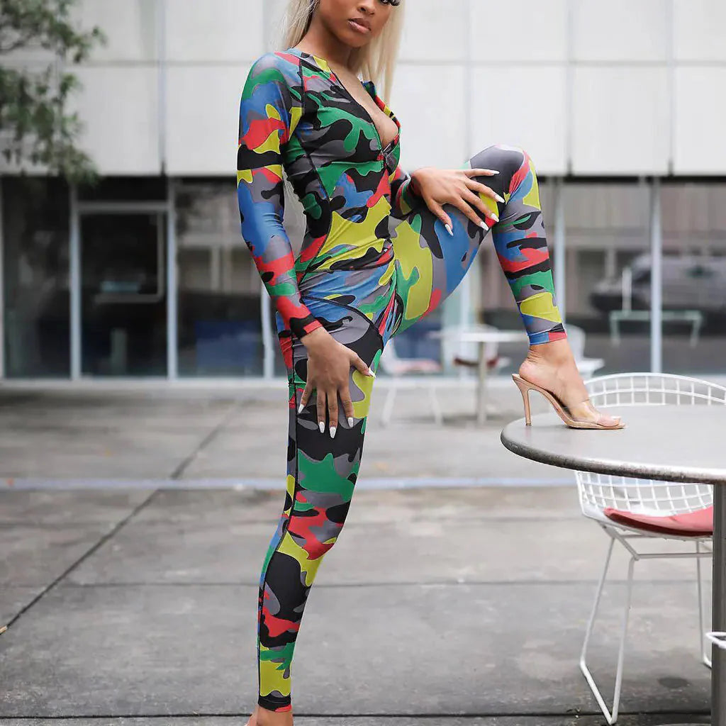 Style Loft Collection Beline V-Neck Camo Bodysuit