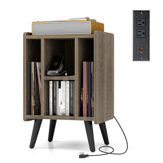 Vinyl Record Storage Turntable Stand with 4 Open Shelves-Gray