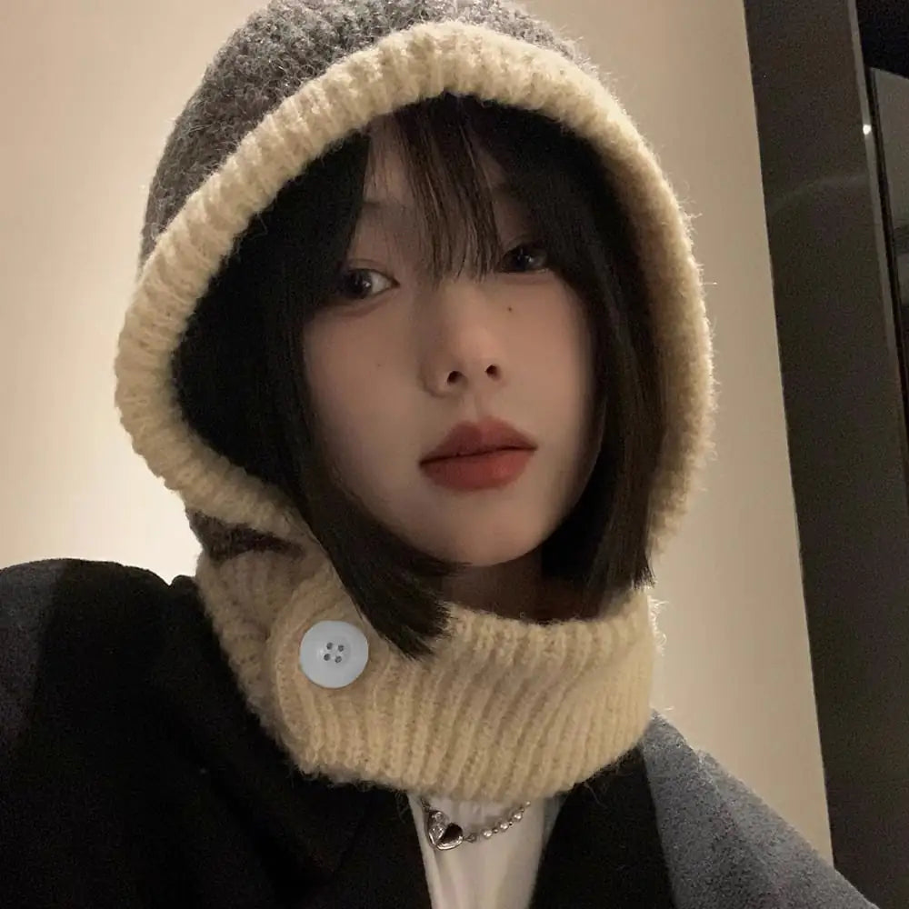 Style Loft Collection Button Up Wool Cap and Neck Warmer