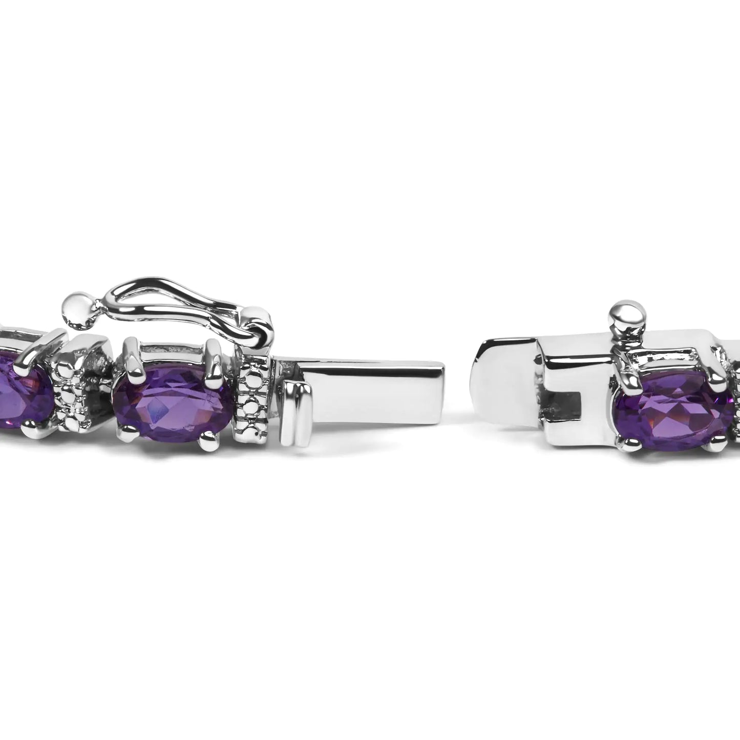 Style Loft Collection .925 Sterling Silver 9 1/2 Ctw Alternating Oval Amethyst and White Diamond Accent Link Tennis Bracelet (I-J Color, I3 Clarity) - 7.25" Inches