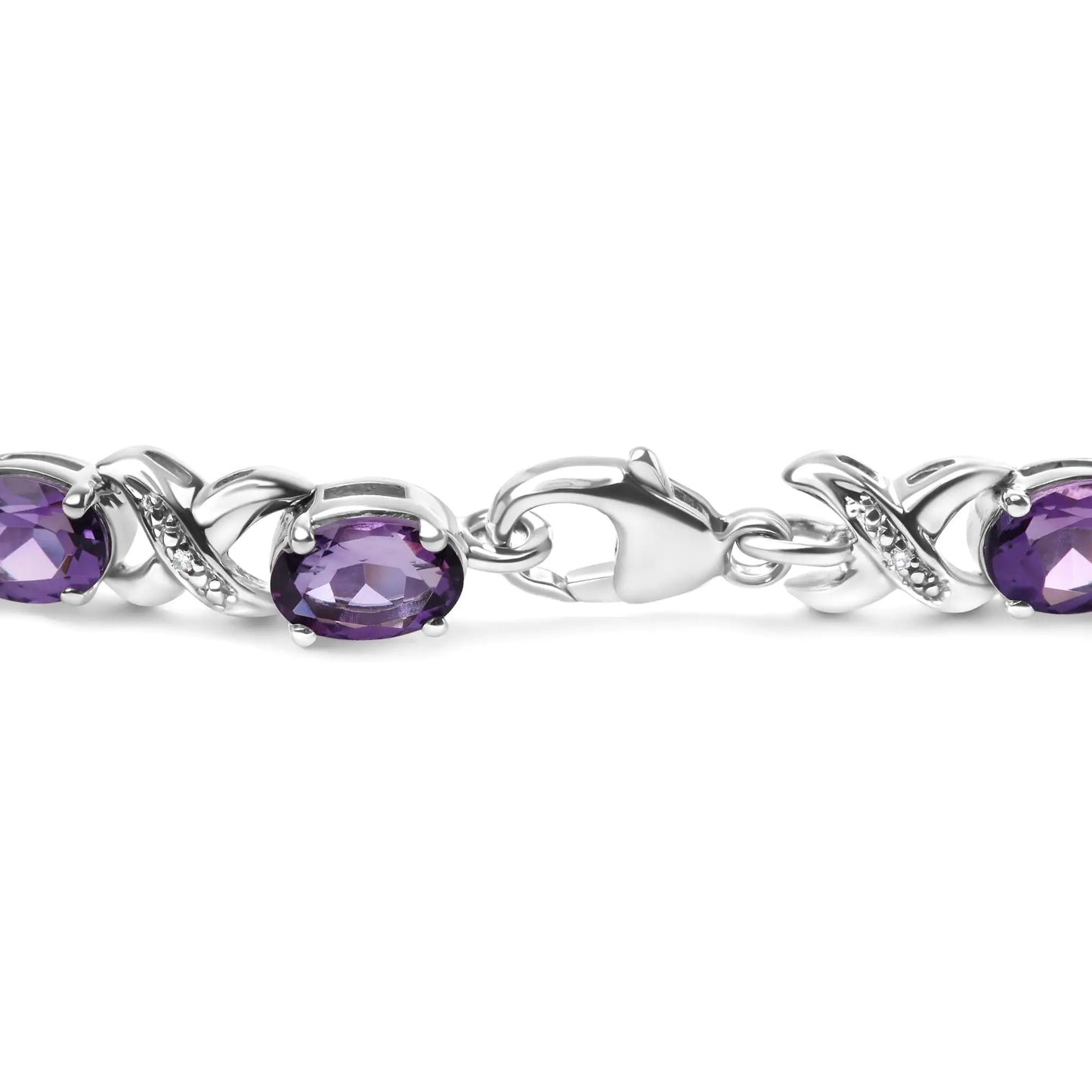 Style Loft Collection Oval Amethyst and Diamond Accent .925 Sterling Silver 7x5mm X-Link Bracelet (H-I Color, SI1-SI2 Clarity)  - Size 7"