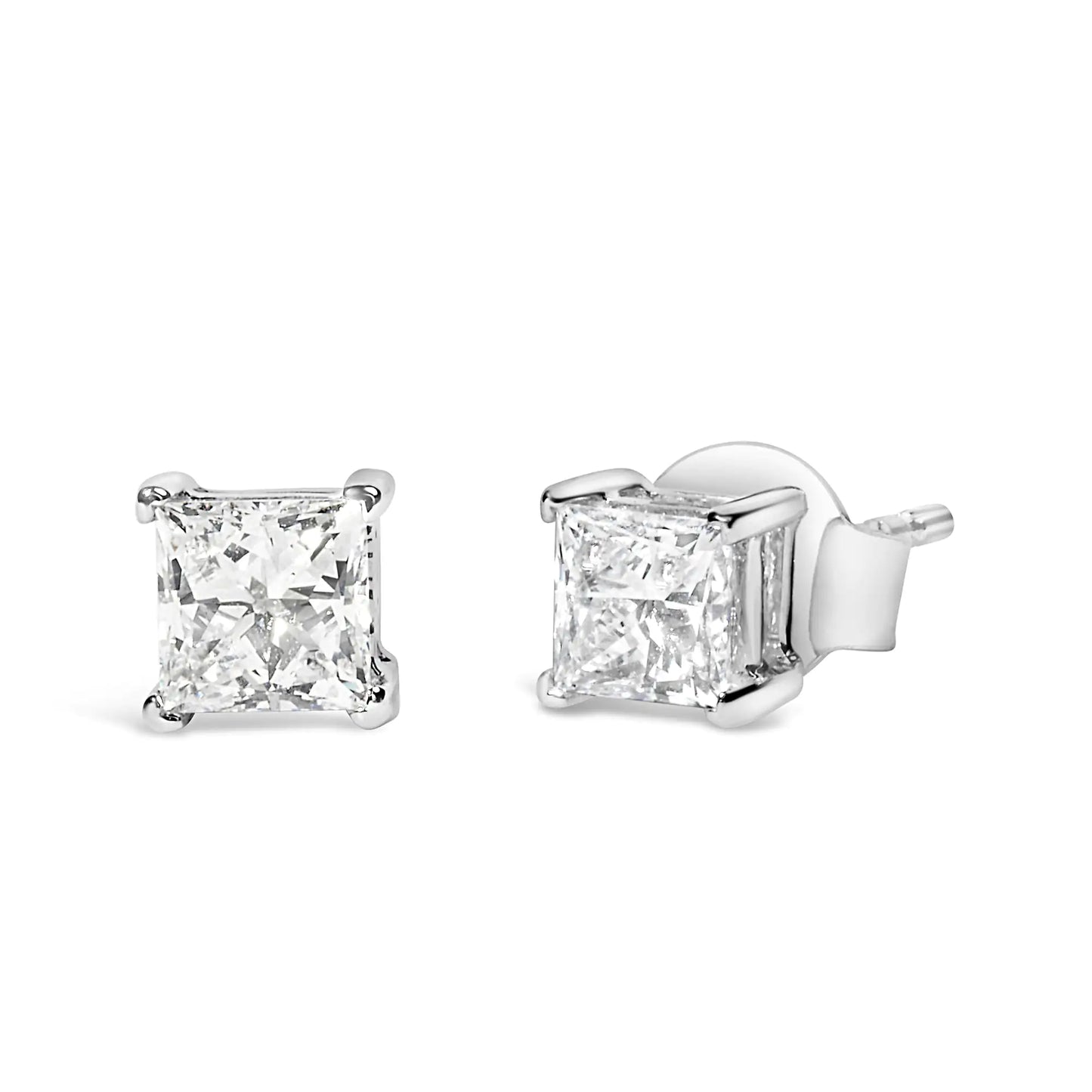 Style Loft Collection 14K White Gold Princess Cut Lab-Grown Diamond Solitaire Stud Earrings (F-G Color, VS2-SI1 Clarity)