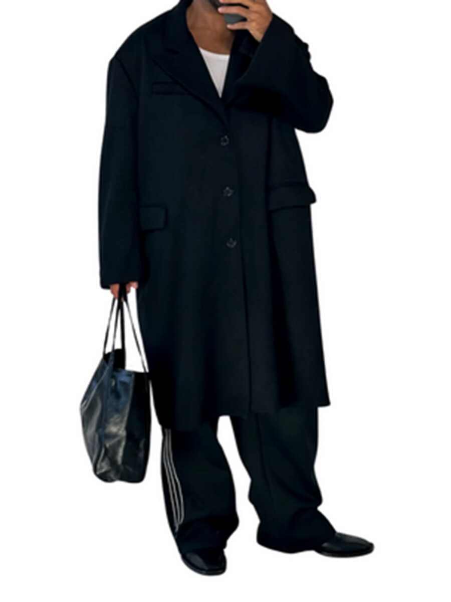 Nerazzurri Winter Men's Overcoat Coat Long Below The Knee Wool