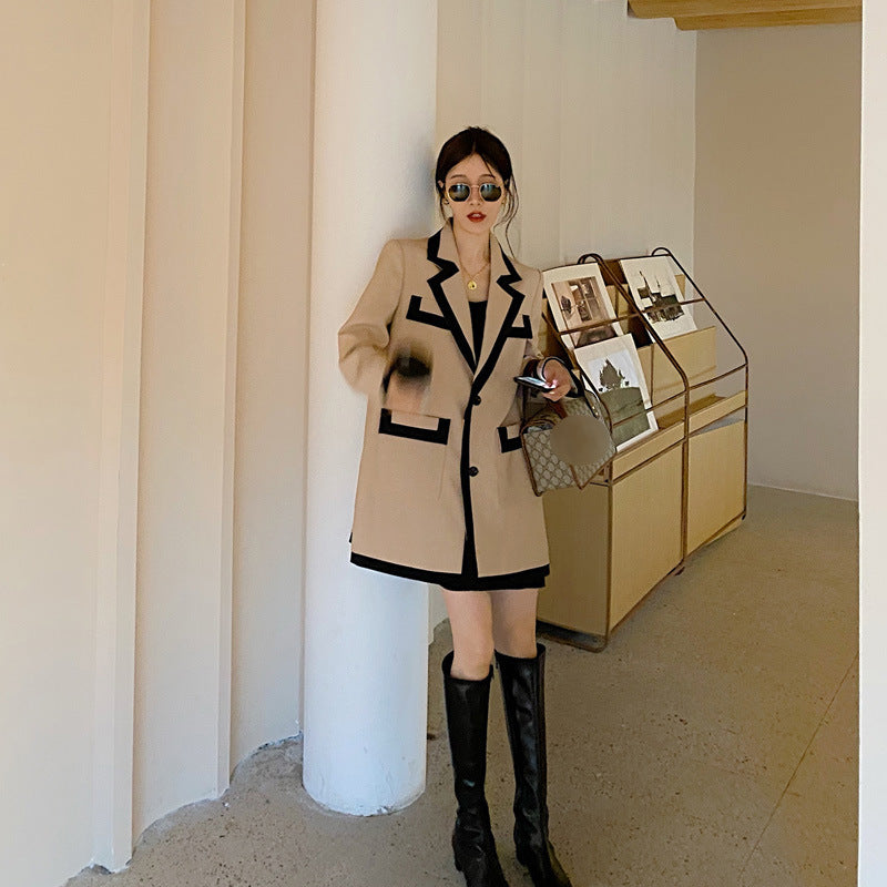 Stylish French Style Color Block Blazer Jacket for Women