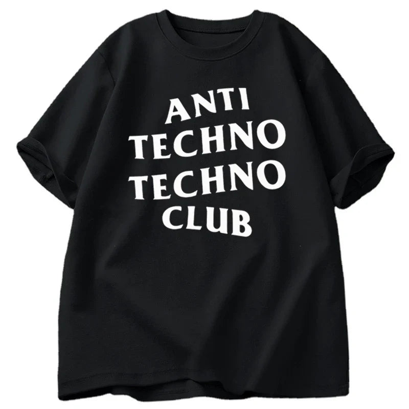 Funny Anti Techno Club Graphic Oversized T-Shirt
