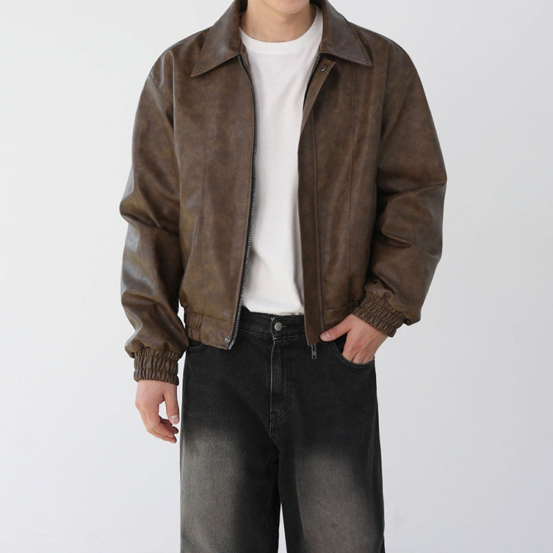 MYQ Men's Short Motorcycle Leather Jacket - Spring Style