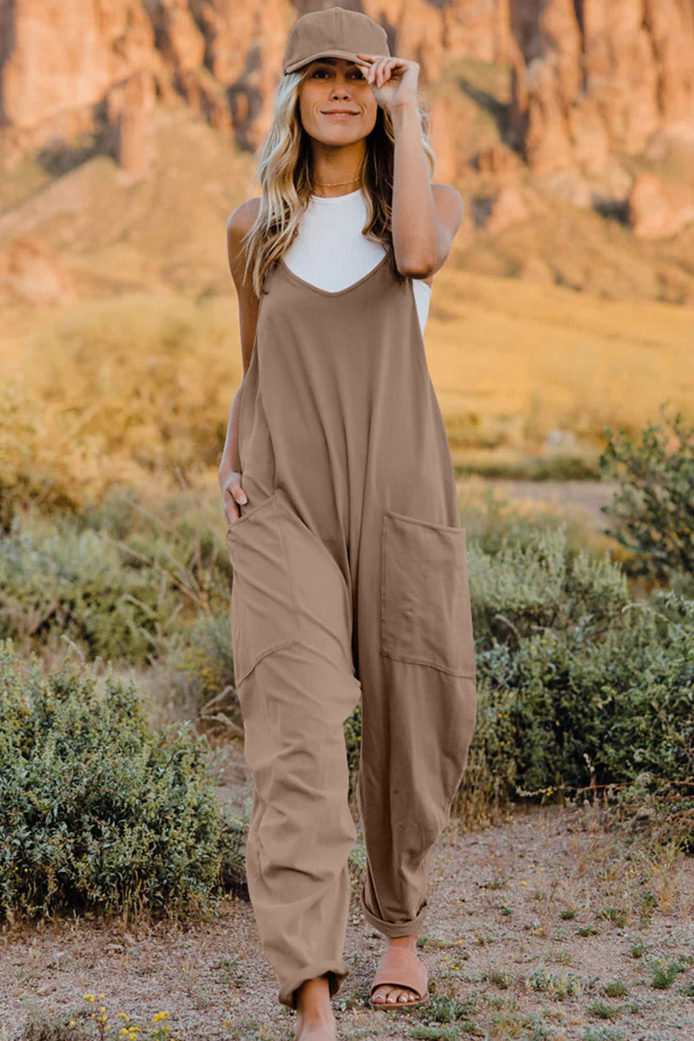 Sleeveless V-Neck Jumpsuit with Pockets