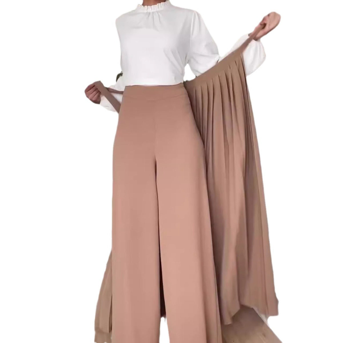 Womens Solid-Color Wide-Leg Pleated Pants With Ties