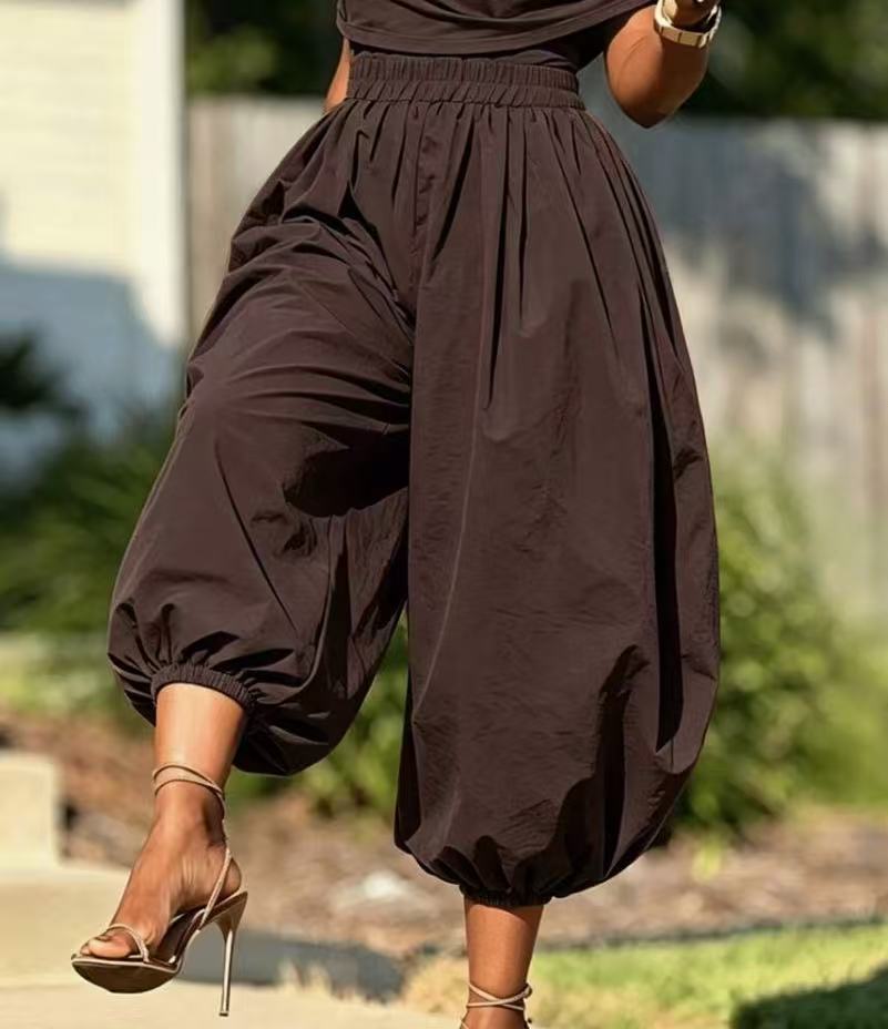 Women's Summer Loose Casual Solid Color Lightweight Breathable Jogger Lantern Pants Wide-Leg Pants Harem Pants With Lightweight Fabric
