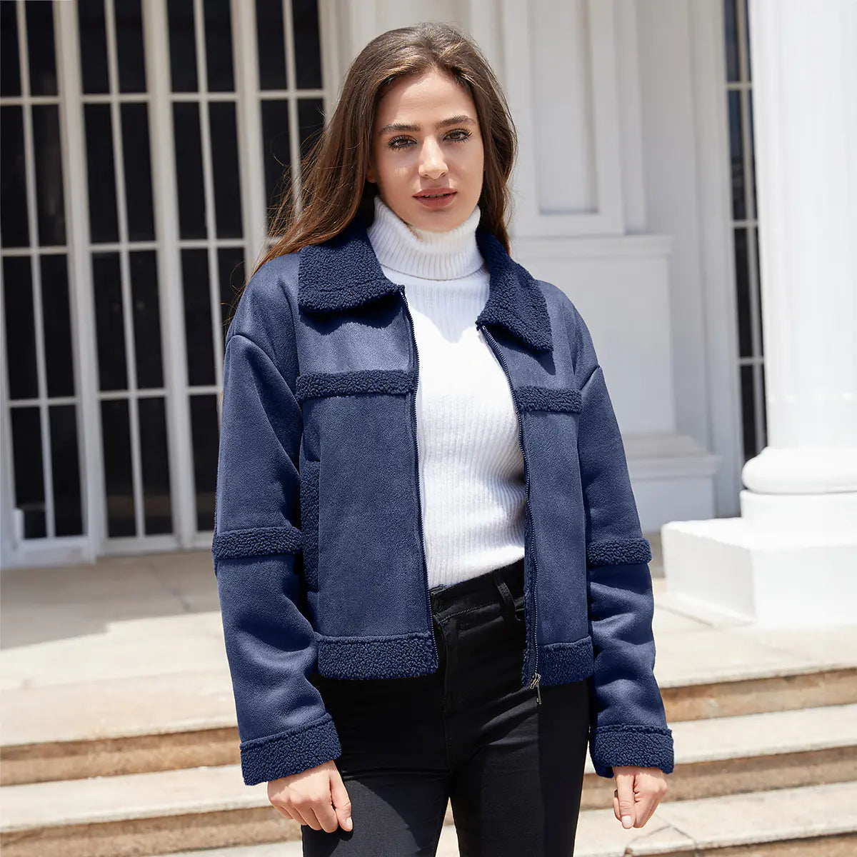 Style Loft Collection Petite Reversible Shearling and Vegan Leather Jacket