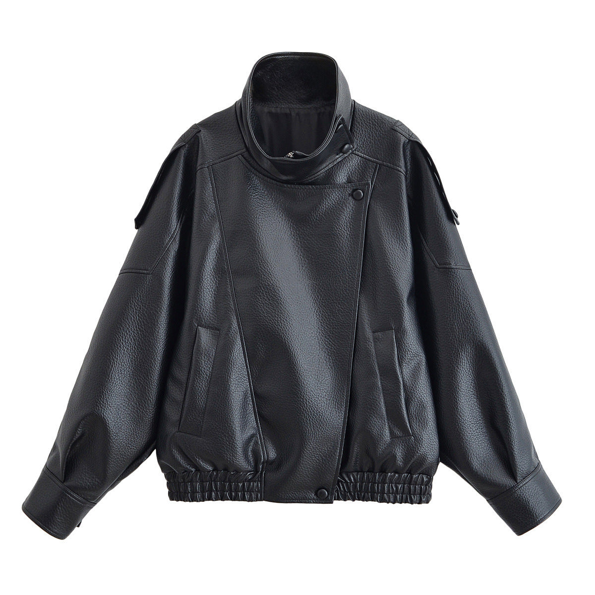 Women's Graceful Stand Collar Wholesale Litchi Leather Jacket