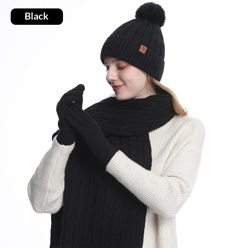 Women's Winter Warm Riding Ear Protection Knitted Hat Scarf Gloves
