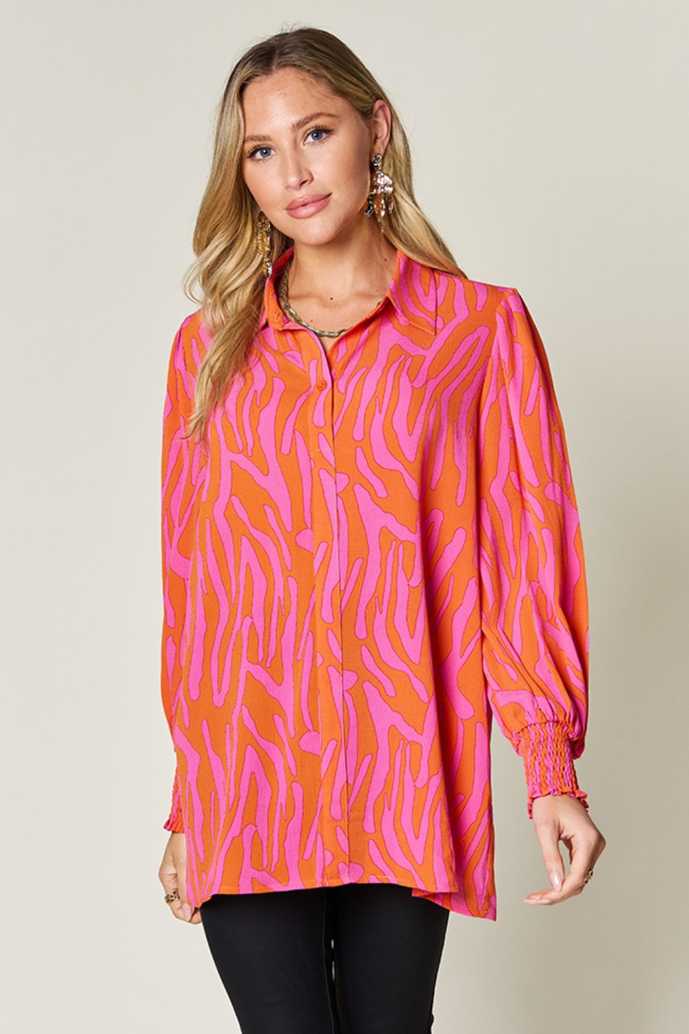 Smocked Long Sleeve Top with Alluring Print
