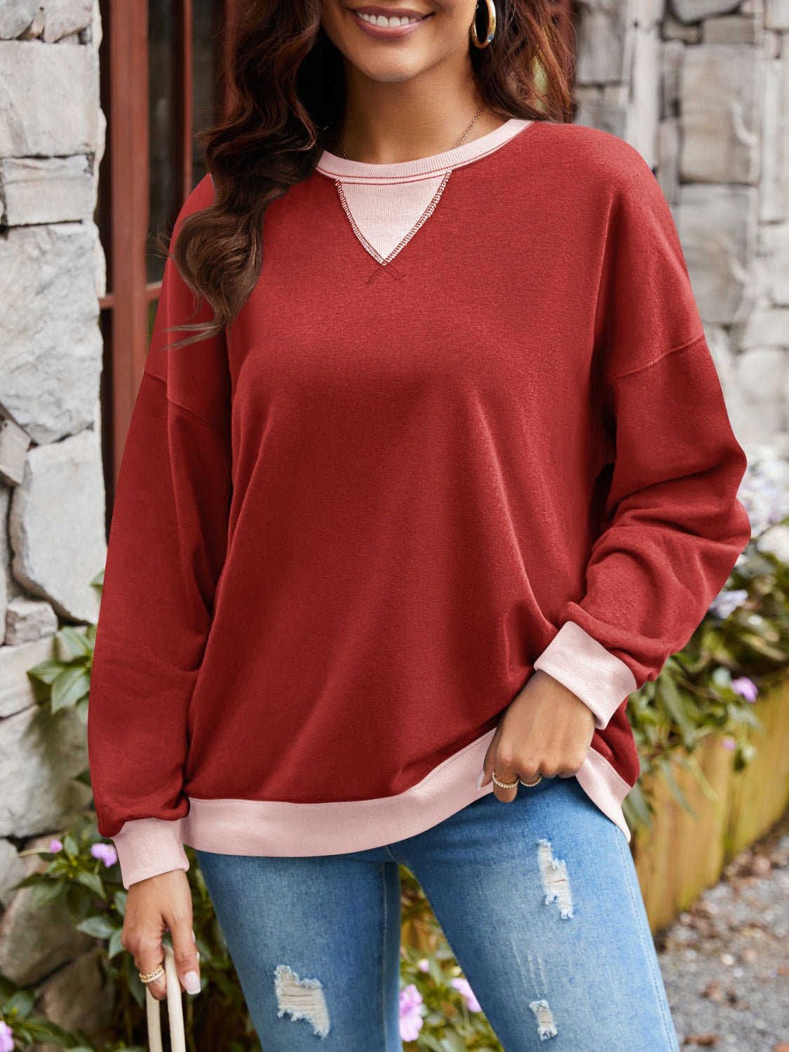 Women's Contrast Long Sleeve Sweatshirt