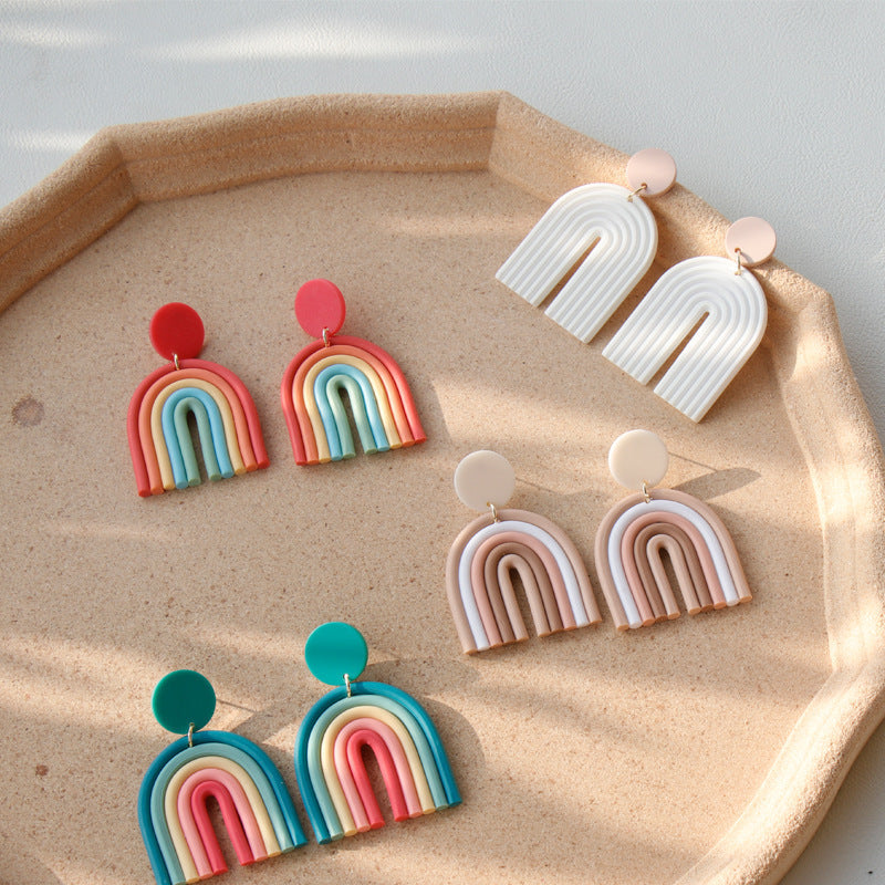 Rainbow Polymer Clay Handmade Retro Earrings