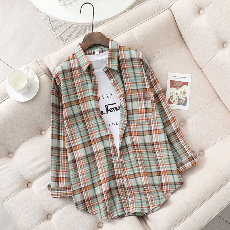 Women Retro Oversized Plaid Print Blouse Long Sleeve Chic Female Casual Loose Shirt Tops