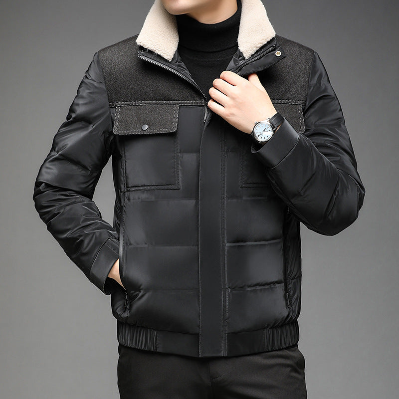Men's Casual Winter Down Jacket with Fur Collar