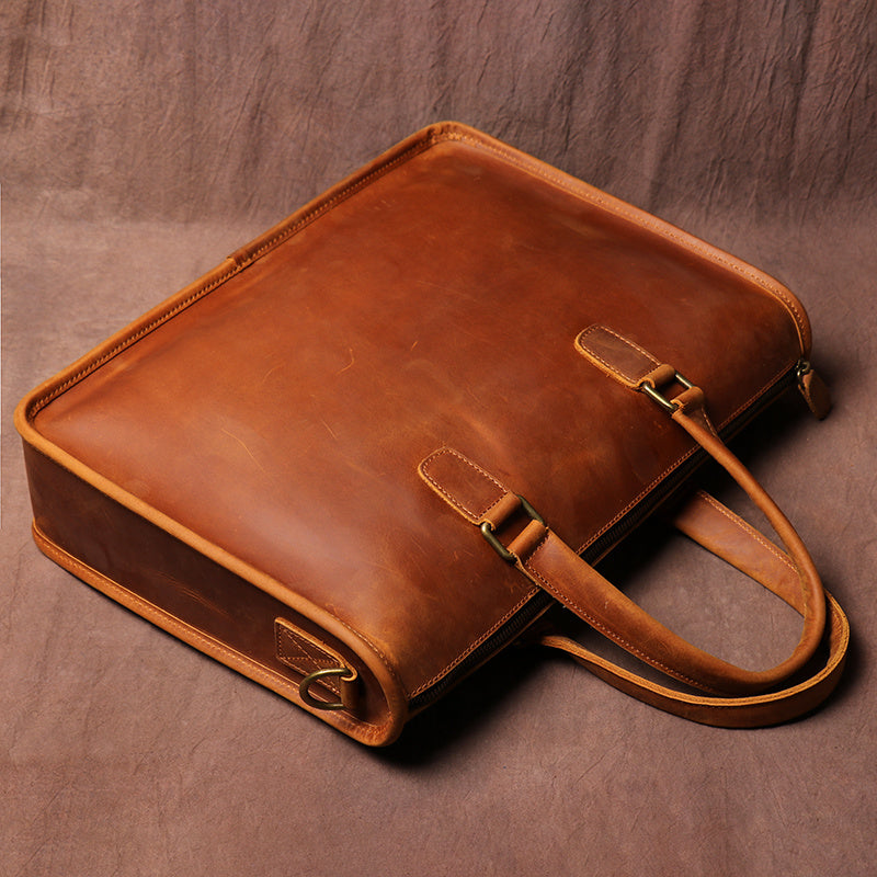Crazy Horse Leather Men's Laptop Briefcase