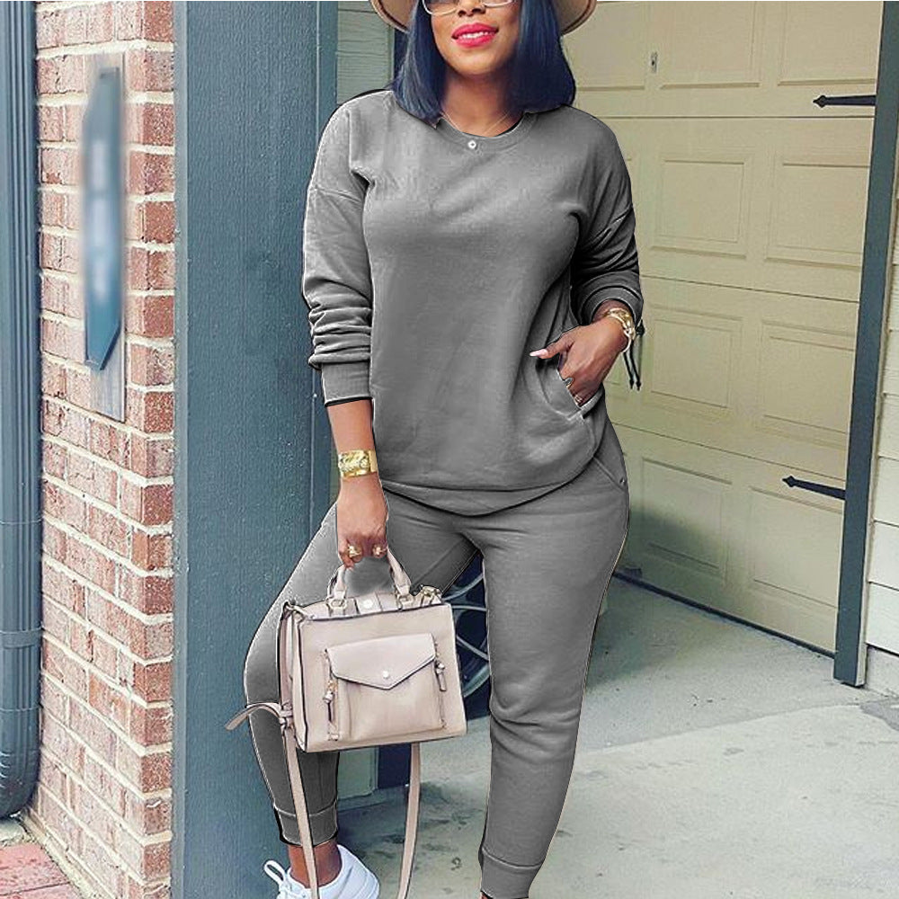 Fashionable Pure Color Thinner Two-piece Sportswear Women