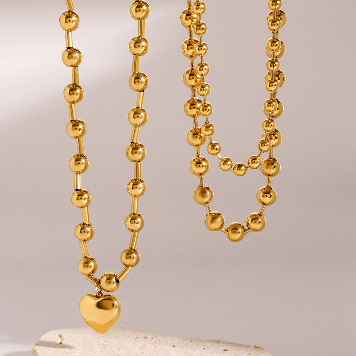 Stainless Steel Beaded Love Necklace 18k Golden Clavicle Chain