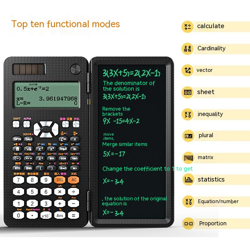 Foldable 2-in-1 Scientific Calculator and Handwriting Tablet