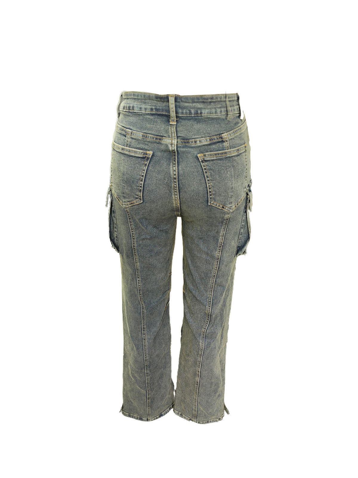 Workwear Style Distressed Washed Denim Jeans