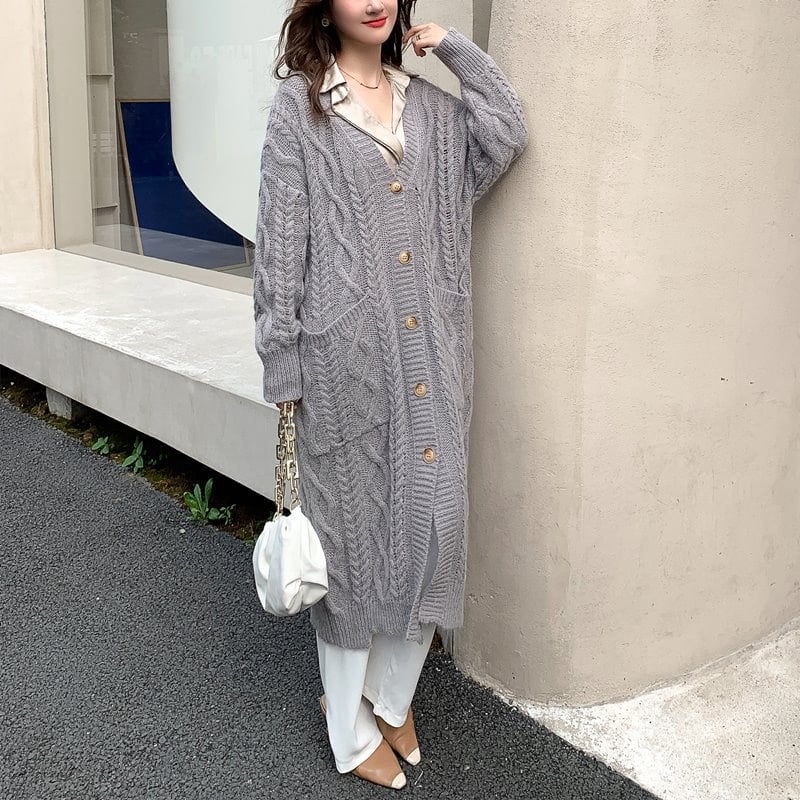 Mid-Length Mohair Knitted Cardigan Jacket for Women