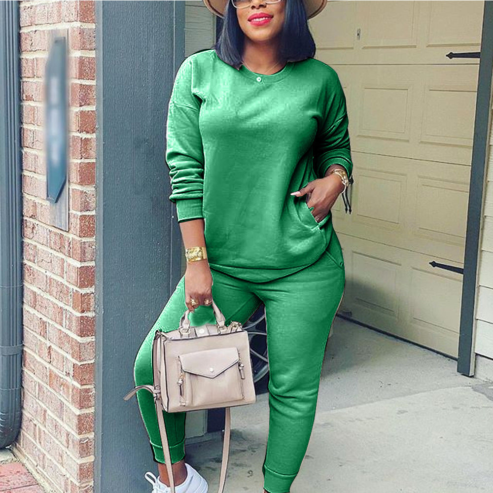 Fashionable Pure Color Thinner Two-piece Sportswear Women