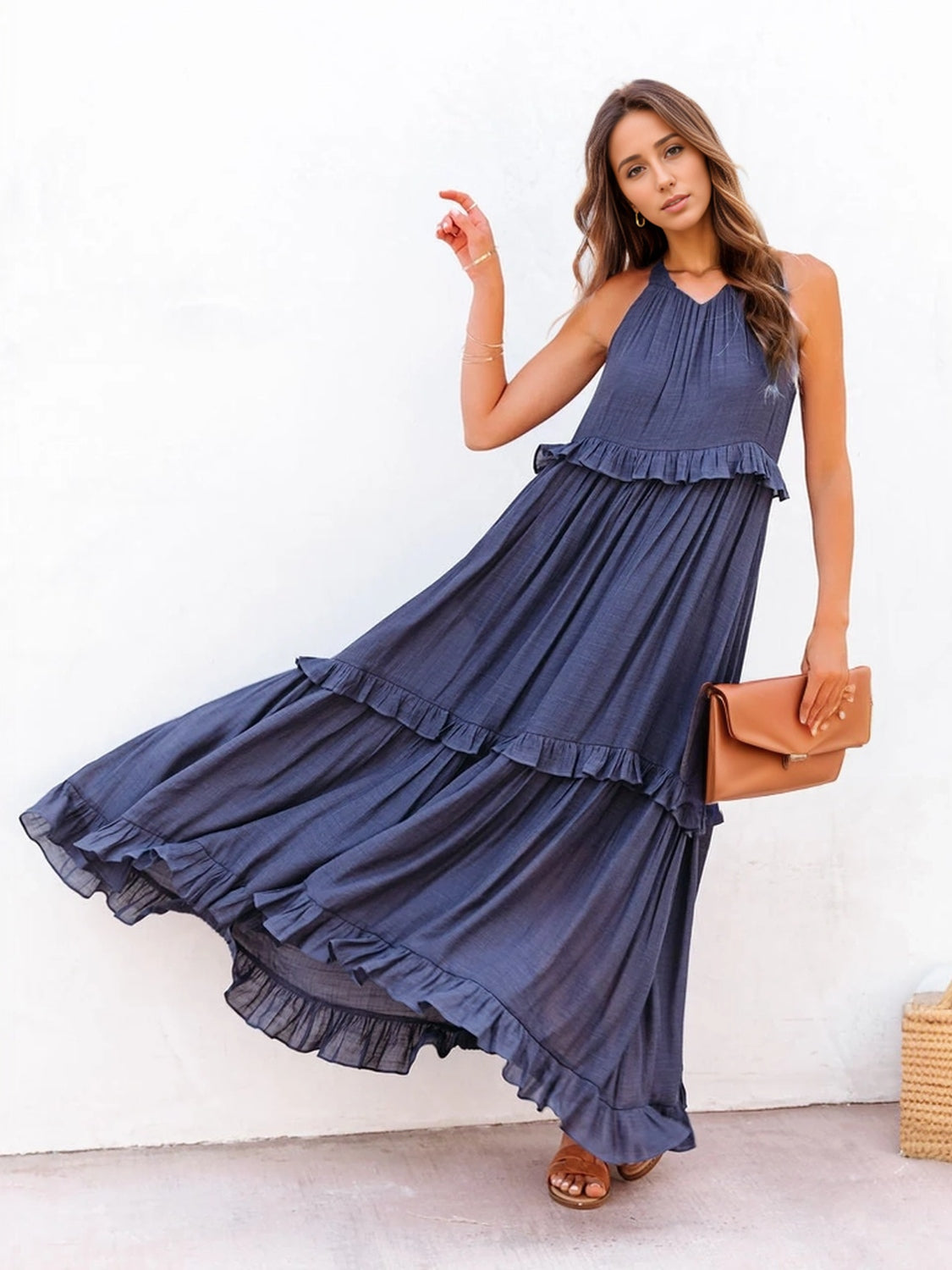 Smocked Tiered Maxi Dress with Pockets