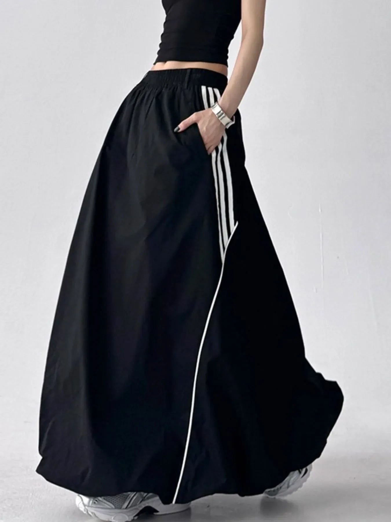 Striped Elastic Waist Maxi Skirt