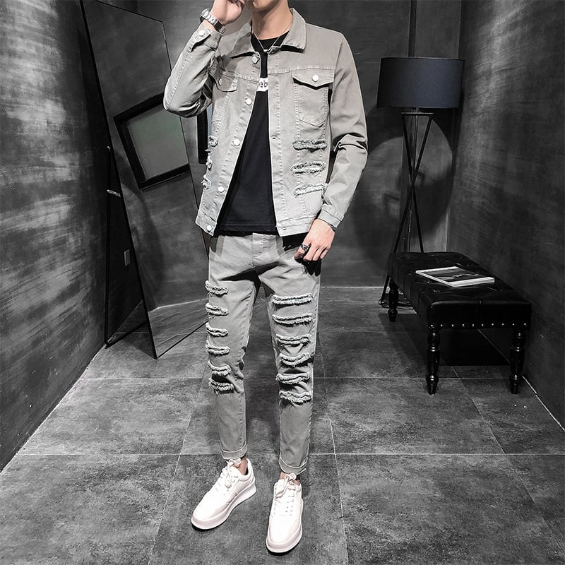 Men's Casual Denim Jacket with Sport Suit Style