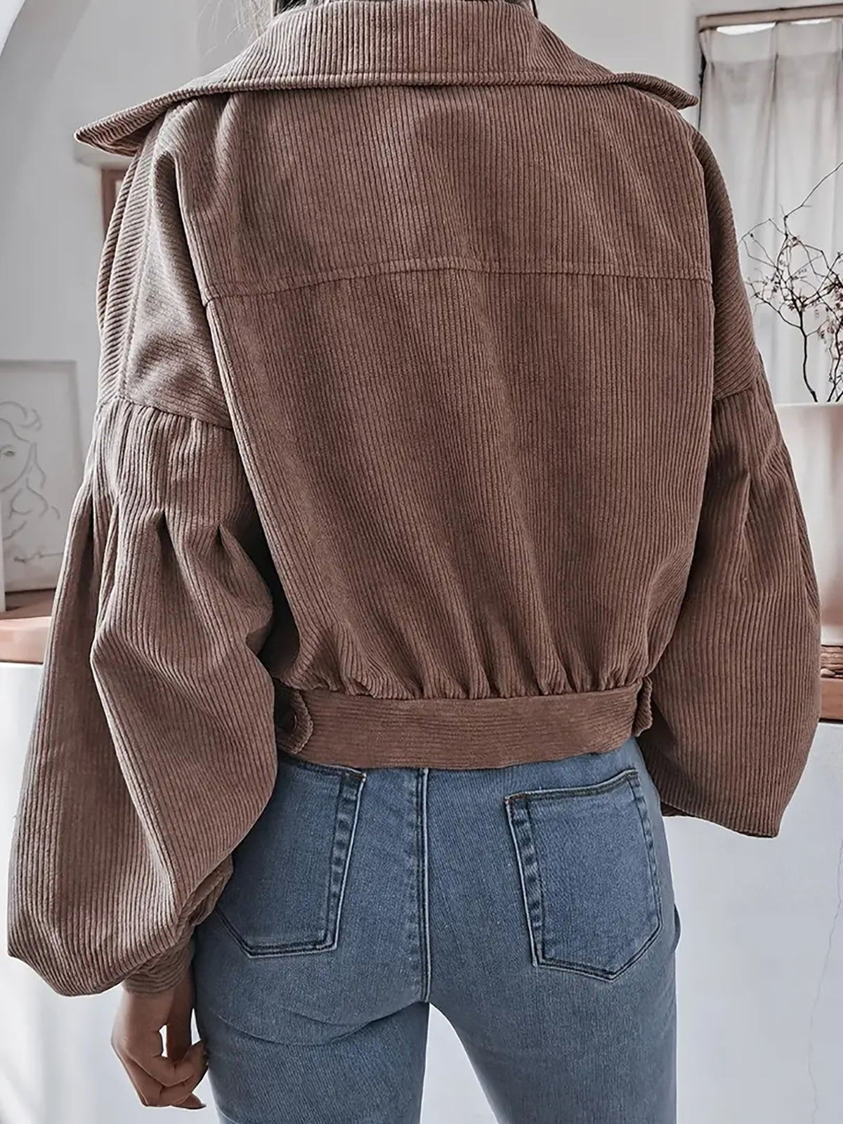 Lantern Sleeve Corduroy Casual Short Jacket