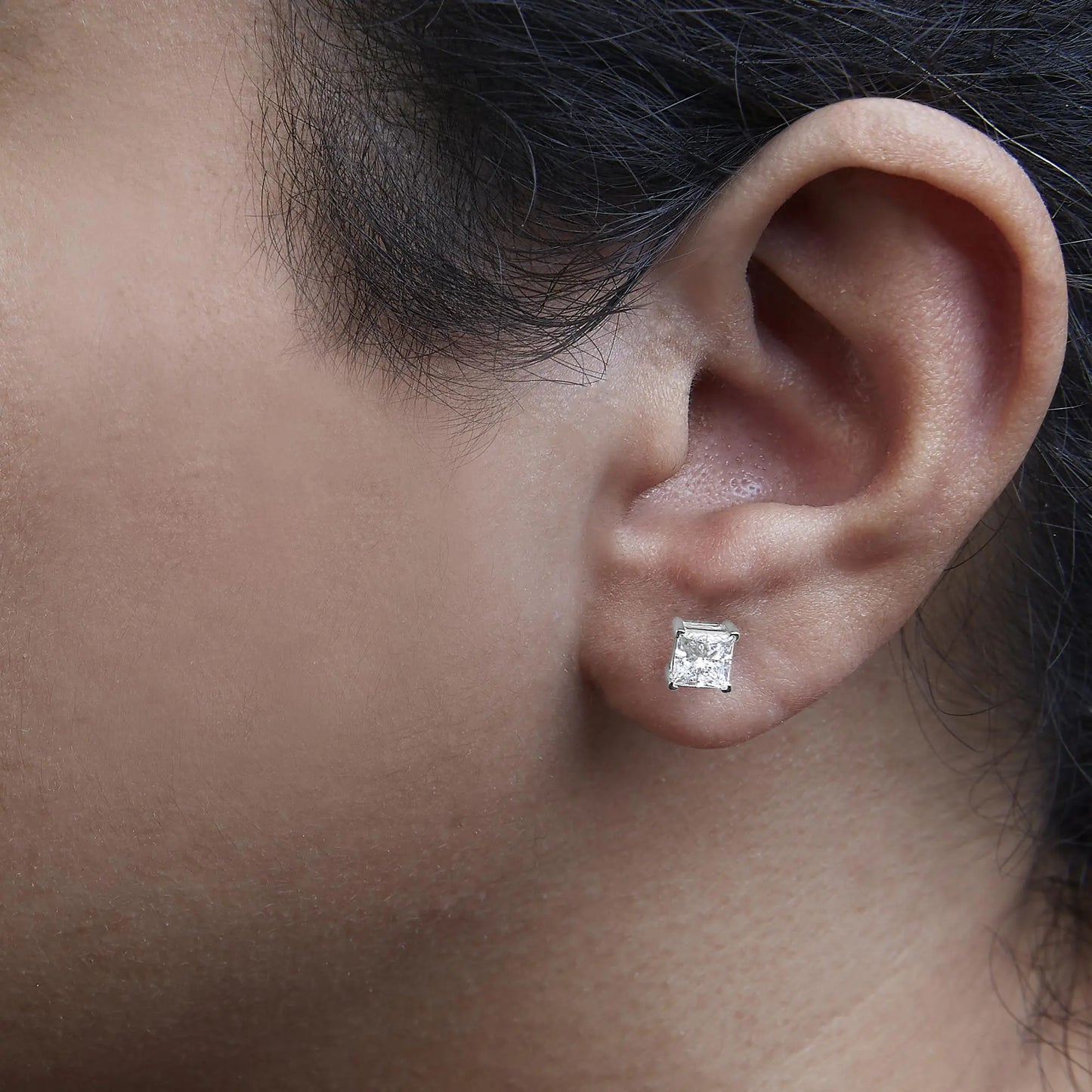 Style Loft Collection 14K White Gold Princess Cut Lab-Grown Diamond Solitaire Stud Earrings (F-G Color, VS2-SI1 Clarity)