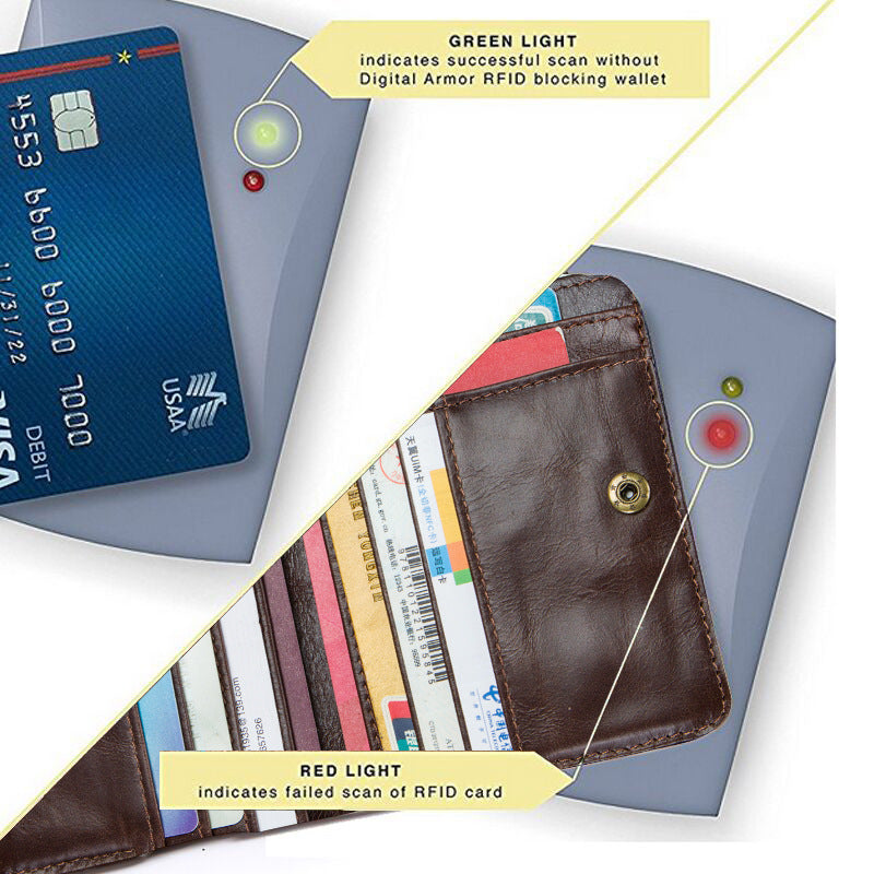 Anti-Theft Brush RFID Genuine Leather Men's Wallet Multifunctional Double Zipper Vertical Wallet Fashion Casual Coin Purse