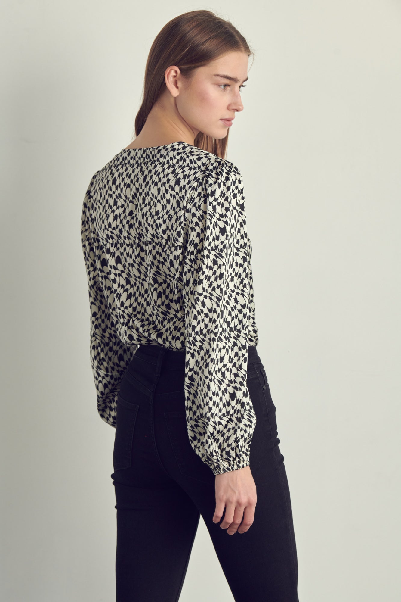 Women's V-Neck Abstract Print Blouse with Long Sleeves | Apparel | Kitchen + Metal
