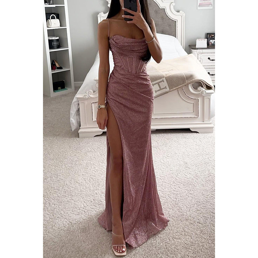 Sexy Split Suspender Dress Fashion Evening Party Slim V-neck Long Dresses Summer Clothing For Women