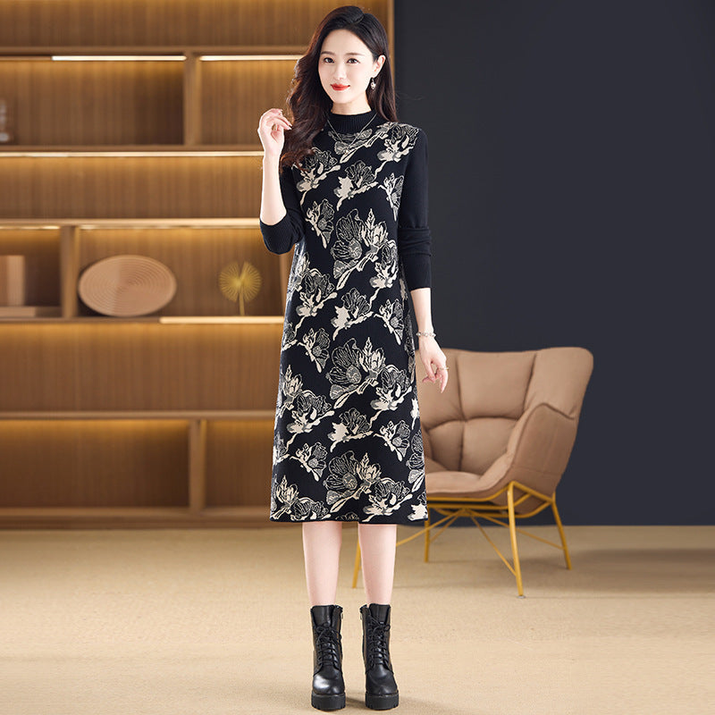 Jacquard Plus Size Wool Dress Women