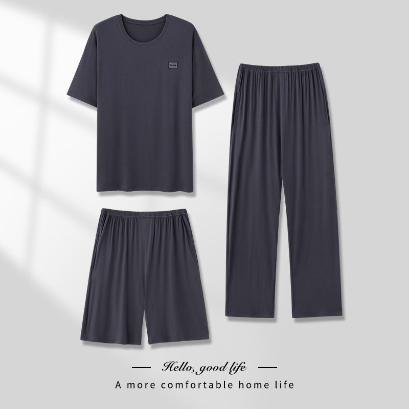 Men's Pajamas Thin Spring And Summer Modal Short-sleeved Trousers Three-piece Home Wear Suit