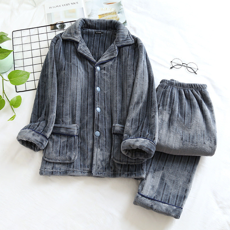 New Couple Autumn And Winter Flannel Beautiful Strip Home Wear