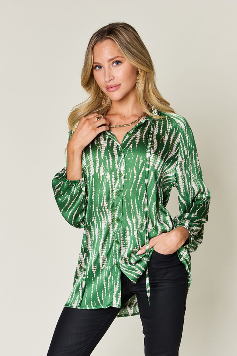 Opaque Printed Button-Up Long Sleeve Shirt