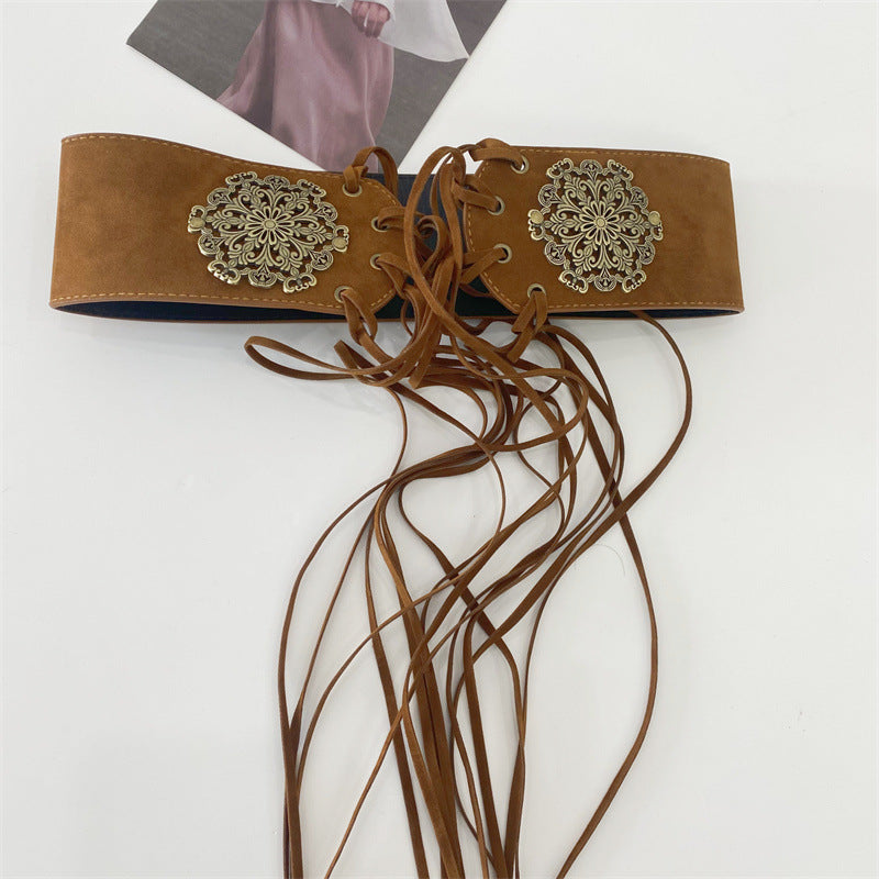 Women's Leather Wide Waist Seal Pin Buckle Elastic Body Shaping Decorative Belt
