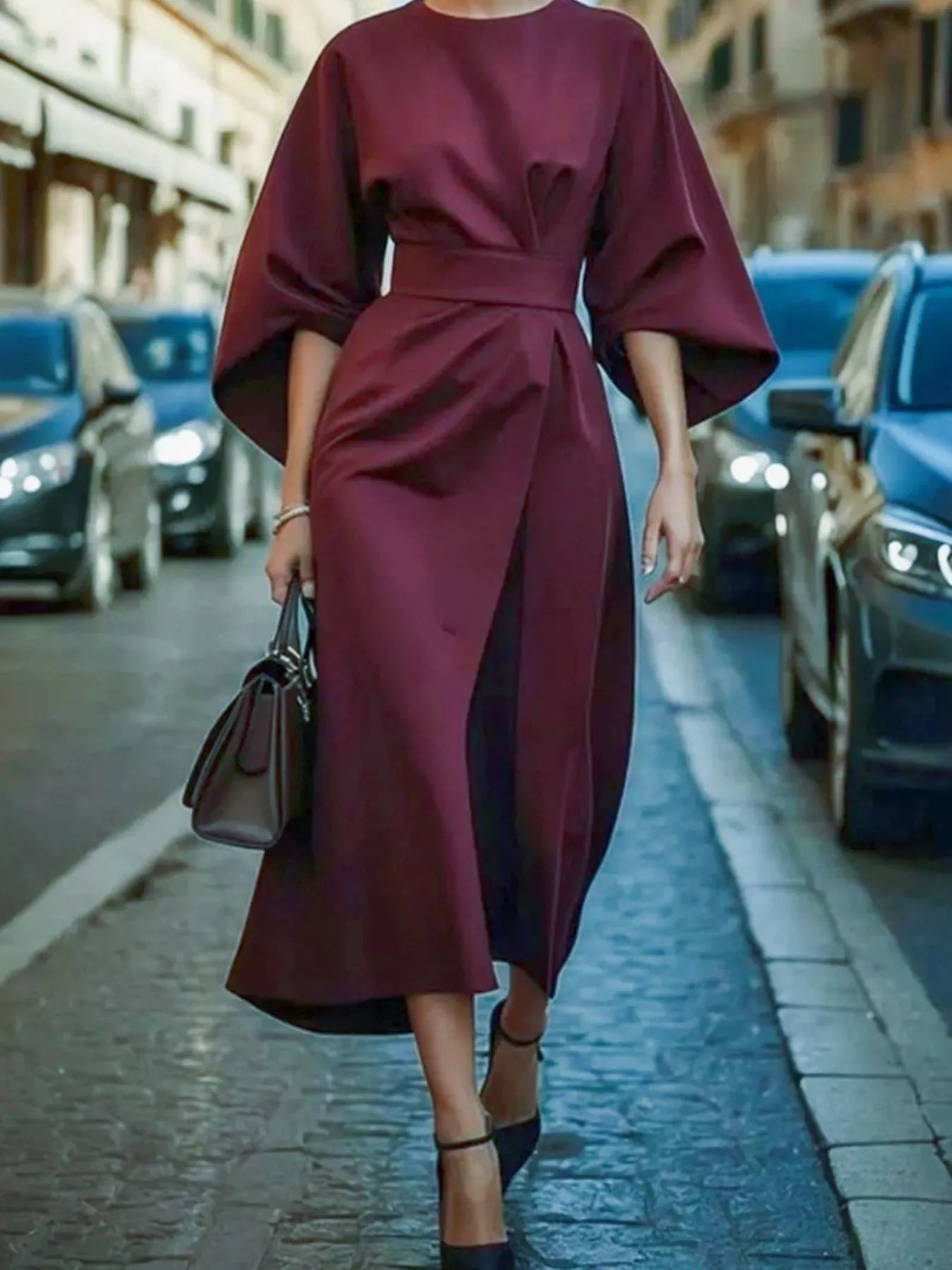 Round Neck 3/4 Sleeve Dress