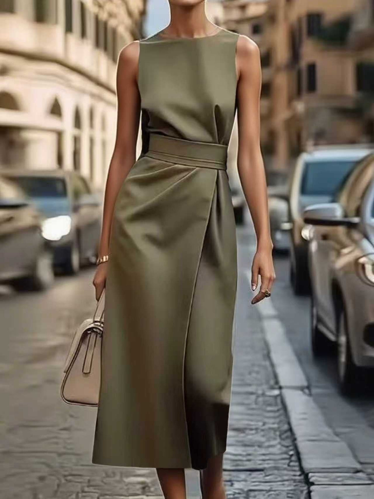 Summer Irregular Sleeveless Dress With Belt Fashion Temperament Slim Back Zipper Dresses For Women Clothing