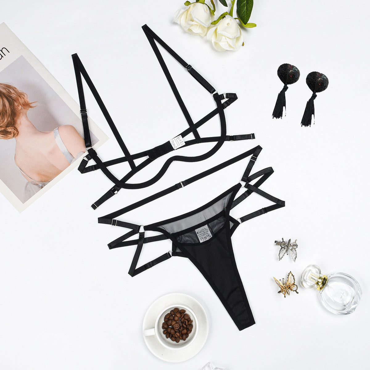 Mesh Underwear Three-piece Set For Women