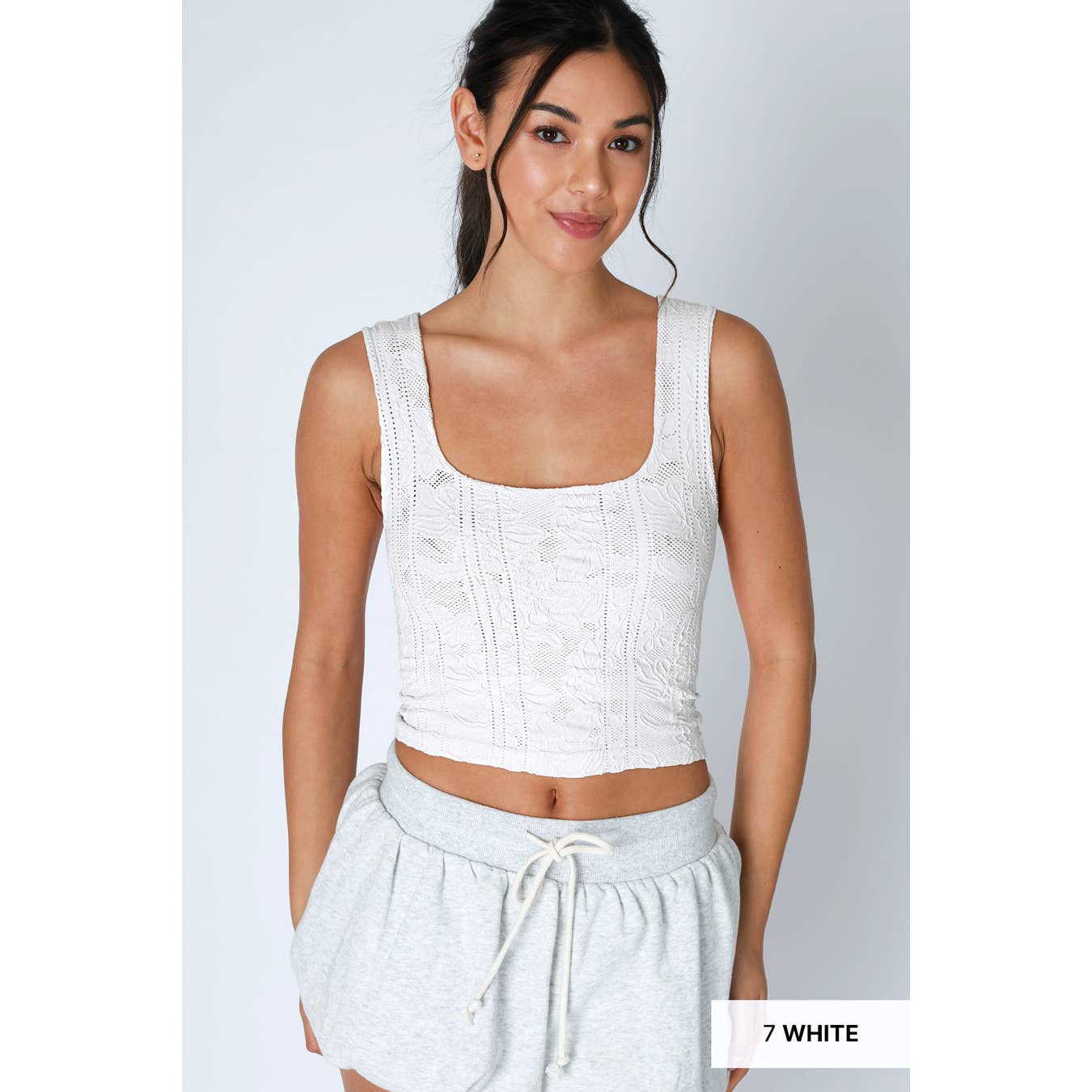 Double Lace Square Crop Top White